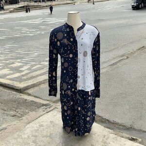 Hale Bob XS Long Sleeve Midi Slip Dress Celestial Soft Stretch Boho Chic Unique‎